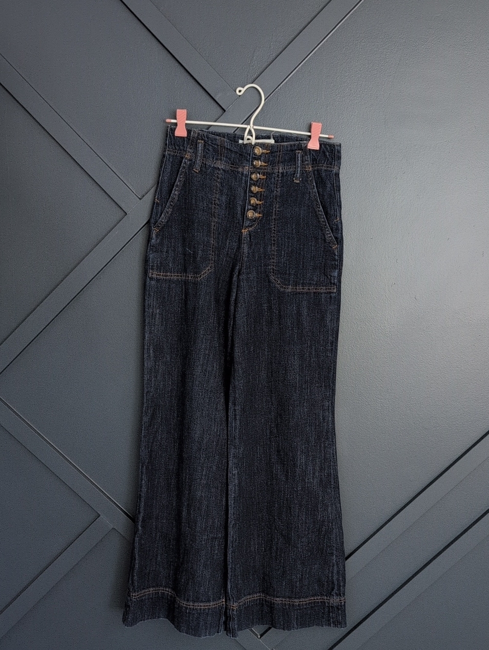 Anthropologie Pilcro Dark Indigo Wide-Leg Button-Fly Jeans